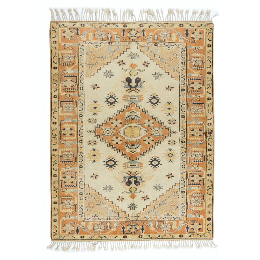 Authentic Handmade Anatolian Rug with Geometric Medallion Design, 100% Wool