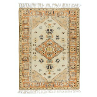 Authentic Handmade Anatolian Rug with Geometric Medallion Design, 100% Wool