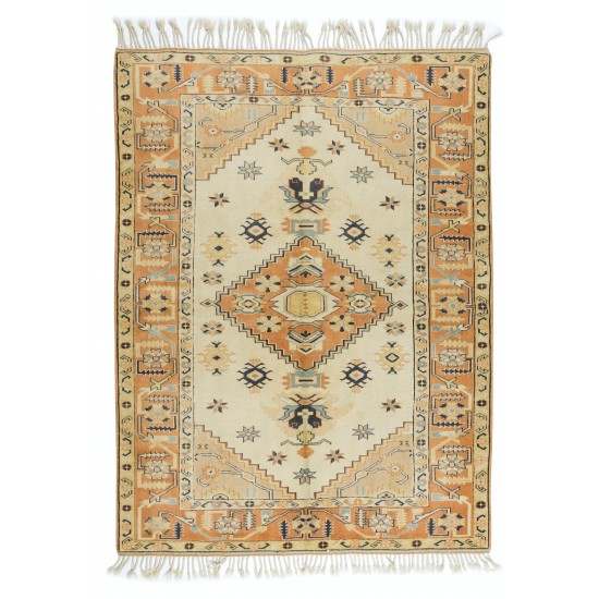 Authentic Mid-Century Handmade Anatolian Rug with Geometric Medallion Design Authentic Mid-Century Handmade Anatolian Rug with Geometric Medallion Design