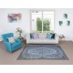 Modern Hand-Knotted Area Rug. Turkish Wool Vintage Carpet Over-Dyed in Light Blue Color