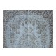 Modern Hand-Knotted Area Rug. Turkish Wool Vintage Carpet Over-Dyed in Light Blue Color