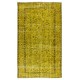 Floral Patterned Vintage Rug Over-Dyed in Yellow, Handmade Yellow Carpet From Turkey