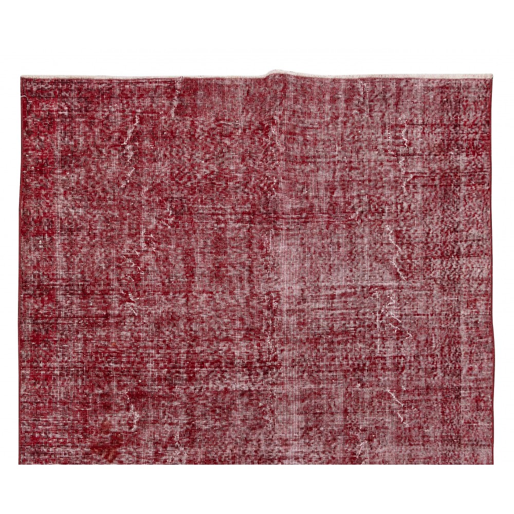 Handmade Turkish Area Rug Over-Dyed in Red for Modern Home & Office