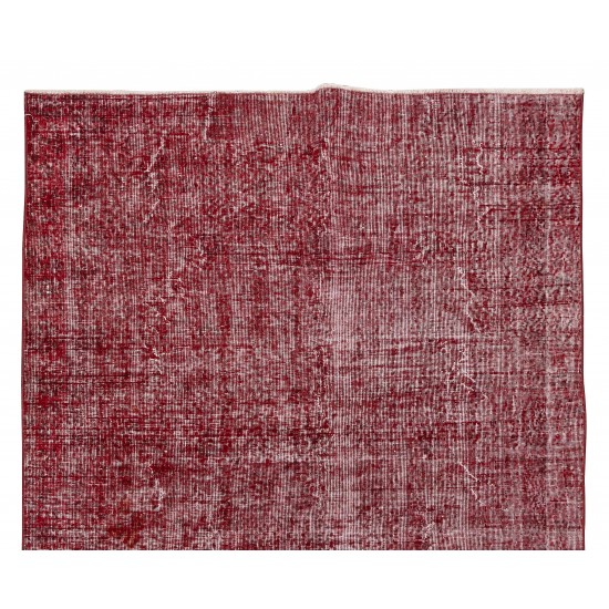 Handmade Mid-Century Turkish Area Rug Over-Dyed in Red for Modern Home & Office