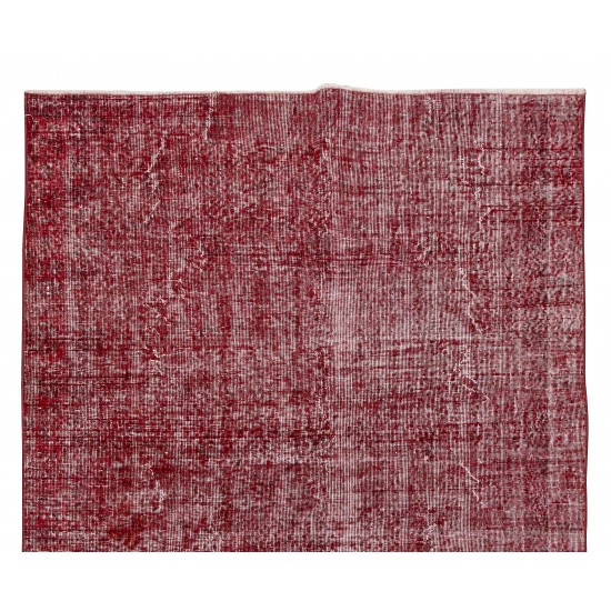 Handmade Mid-Century Turkish Area Rug Over-Dyed in Red for Modern Home & Office Handmade Mid-Century Turkish Area Rug Over-Dyed in Red for Modern Home & Office