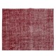 Handmade Mid-Century Turkish Area Rug Over-Dyed in Red for Modern Home & Office