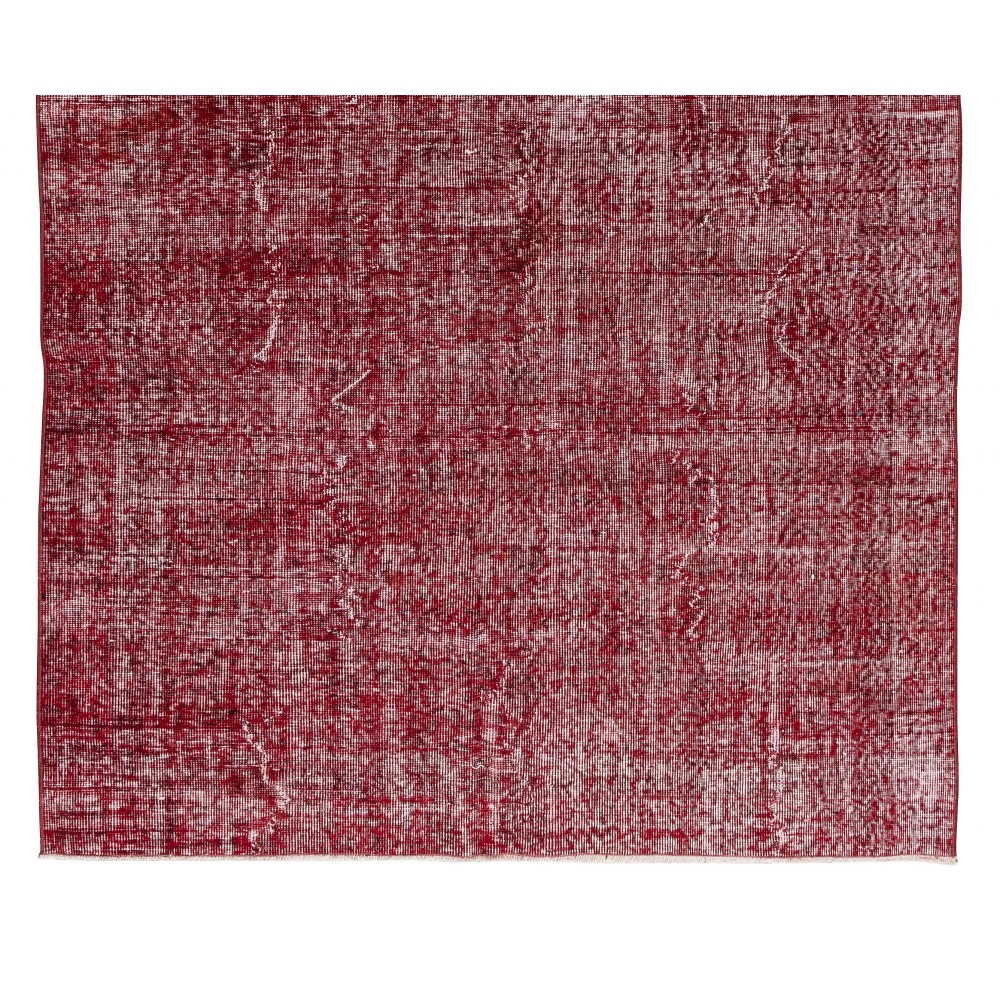 Handmade Turkish Area Rug Over-Dyed in Red for Modern Home & Office