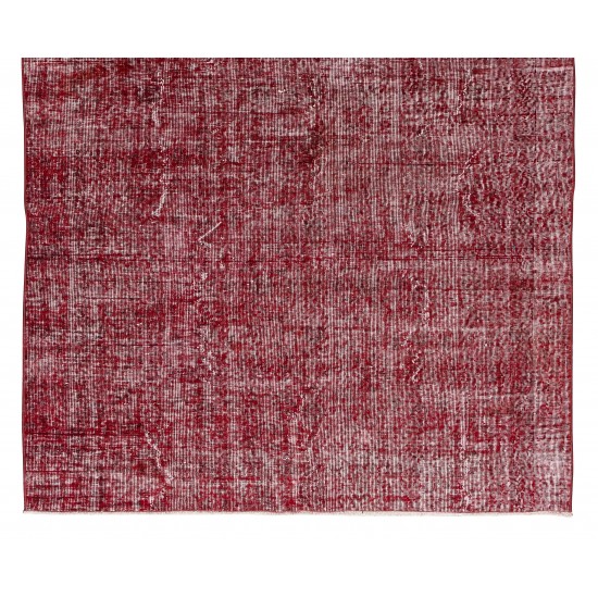 Handmade Mid-Century Turkish Area Rug Over-Dyed in Red for Modern Home & Office Handmade Mid-Century Turkish Area Rug Over-Dyed in Red for Modern Home & Office