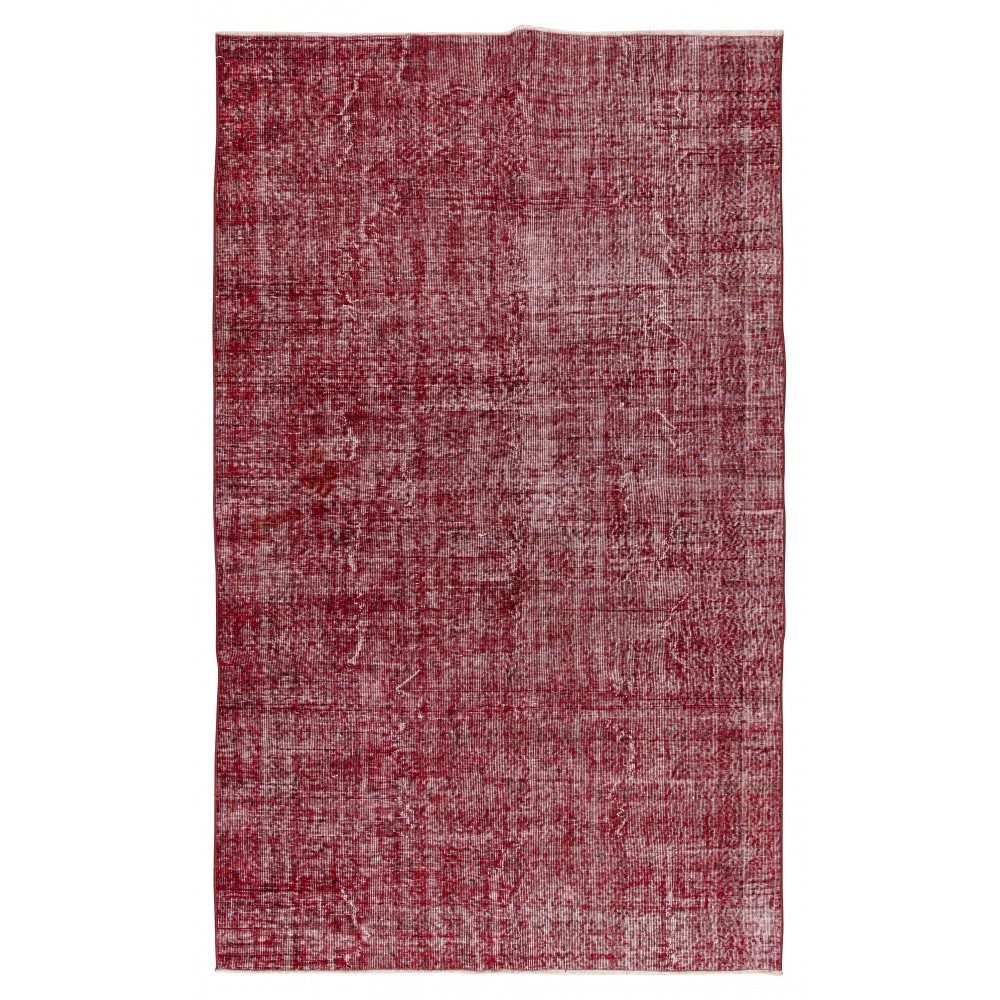 Handmade Turkish Area Rug Over-Dyed in Red for Modern Home & Office