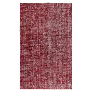 Handmade Turkish Area Rug Over-Dyed in Red for Modern Home & Office