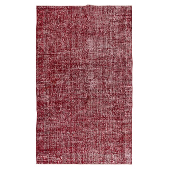 Handmade Mid-Century Turkish Area Rug Over-Dyed in Red for Modern Home & Office