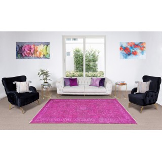 Handmade Turkish Area Rug Over-Dyed in Pink for Modern Home & Office Handmade Turkish Area Rug Over-Dyed in Pink for Modern Home & Office
