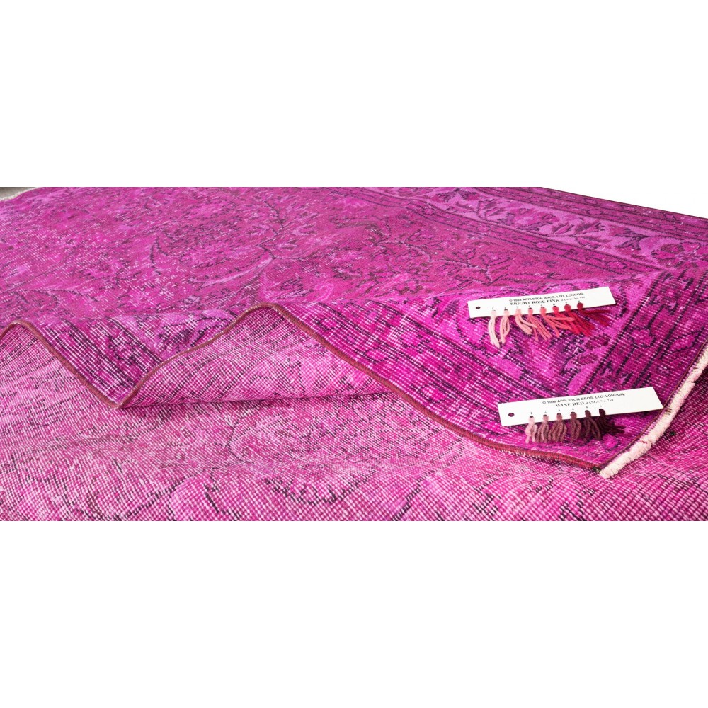 Handmade Turkish Area Rug Over-Dyed in Pink for Modern Home & Office