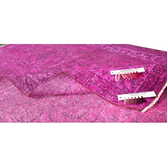 Handmade Mid-Century Turkish Area Rug Over-Dyed in Pink for Modern Home & Office Handmade Mid-Century Turkish Area Rug Over-Dyed in Pink for Modern Home & Office