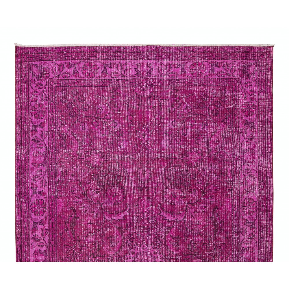 Handmade Turkish Area Rug Over-Dyed in Pink for Modern Home & Office