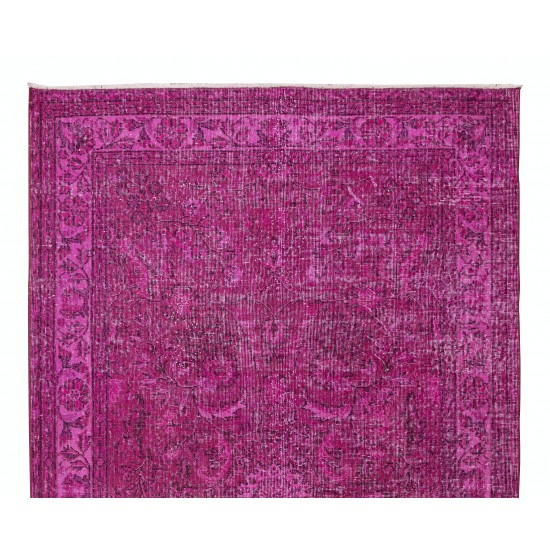 Handmade Mid-Century Turkish Area Rug Over-Dyed in Pink for Modern Home & Office Handmade Mid-Century Turkish Area Rug Over-Dyed in Pink for Modern Home & Office