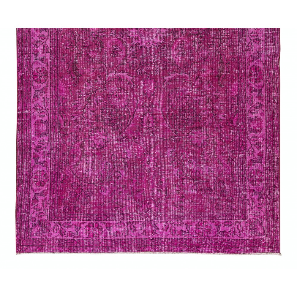 Handmade Turkish Area Rug Over-Dyed in Pink for Modern Home & Office