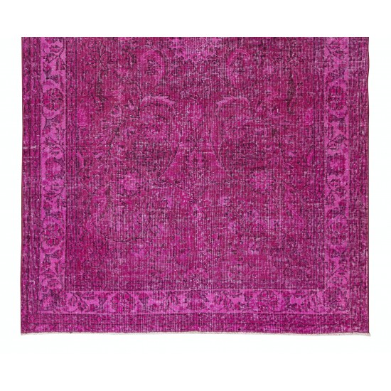 Handmade Mid-Century Turkish Area Rug Over-Dyed in Pink for Modern Home & Office