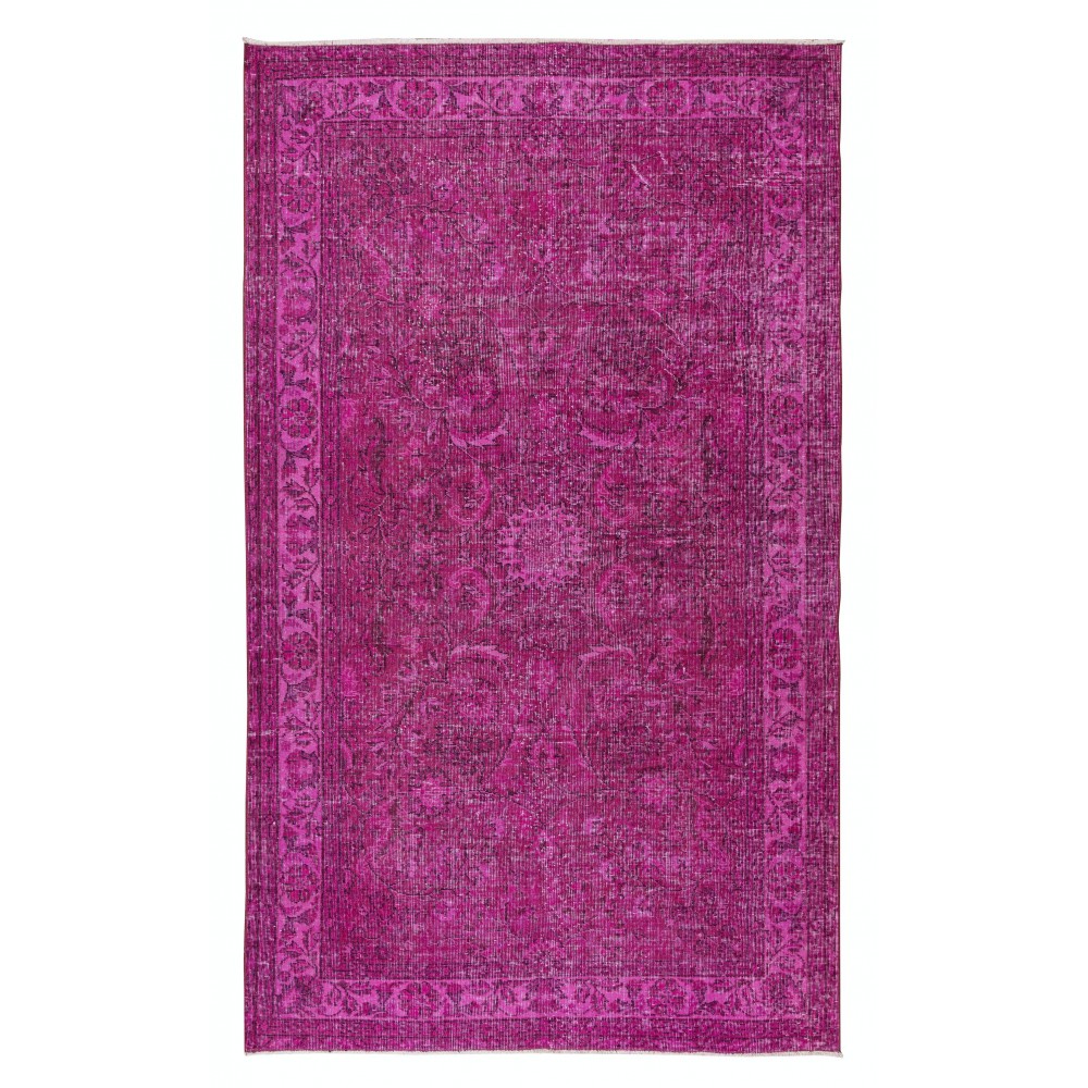 Handmade Turkish Area Rug Over-Dyed in Pink for Modern Home & Office
