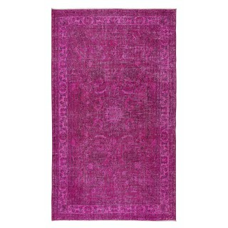 Handmade Turkish Area Rug Over-Dyed in Pink for Modern Home & Office