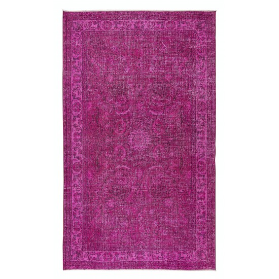 Handmade Mid-Century Turkish Area Rug Over-Dyed in Pink for Modern Home & Office Handmade Mid-Century Turkish Area Rug Over-Dyed in Pink for Modern Home & Office