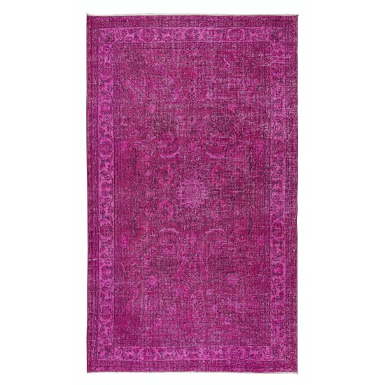 Handmade Mid-Century Turkish Area Rug Over-Dyed in Pink for Modern Home & Office