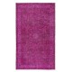 Handmade Mid-Century Turkish Area Rug Over-Dyed in Pink for Modern Home & Office
