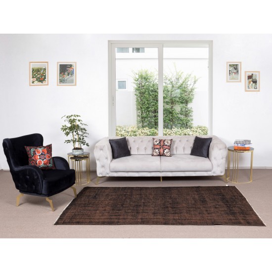 Hand Knotted Vintage Turkish Wool Rug Over-Dyed in Brown 4 Modern Interiors Hand Knotted Vintage Turkish Wool Rug Over-Dyed in Brown 4 Modern Interiors