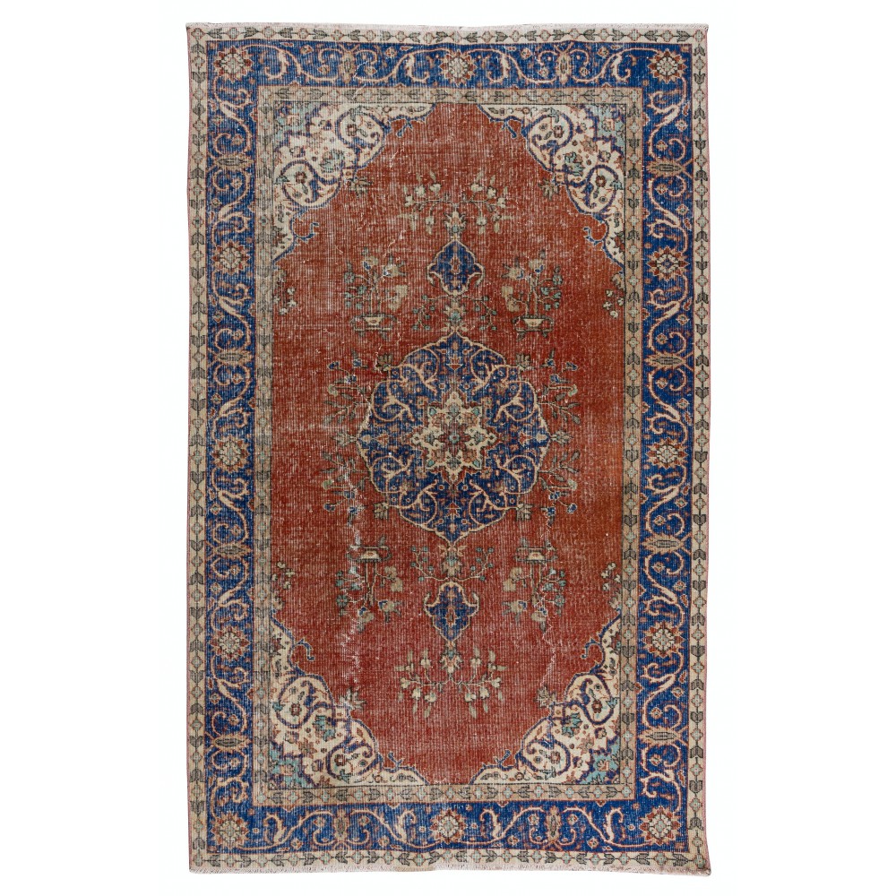 Traditional Vintage Hand Knotted Anatolian Wool Area Rug with Medallion Design