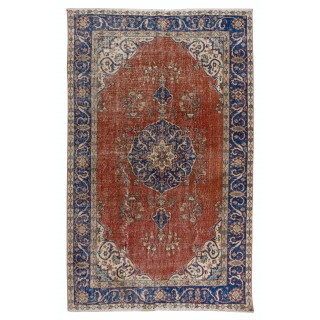 Traditional Vintage Hand Knotted Anatolian Wool Area Rug with Medallion Design