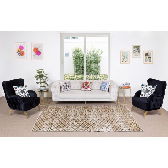 Flower Pattern Vintage Hand Knotted Anatolian Wool Area Rug for Office & Home Decor Flower Pattern Vintage Hand Knotted Anatolian Wool Area Rug for Office & Home Decor