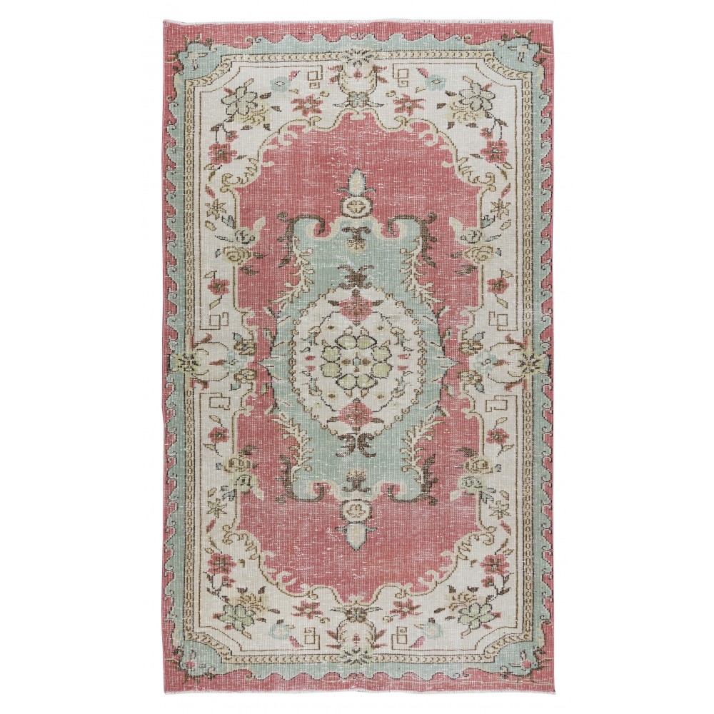 Traditional Vintage Hand Knotted Anatolian Wool Area Rug with Medallion Design