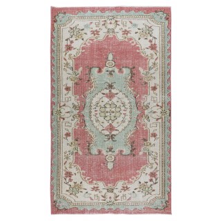 Traditional Vintage Hand Knotted Anatolian Wool Area Rug with Medallion Design