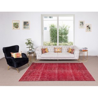 Solid Handmade Turkish Area Rug Over-Dyed in Red for Modern Home & Office Solid Handmade Turkish Area Rug Over-Dyed in Red for Modern Home & Office