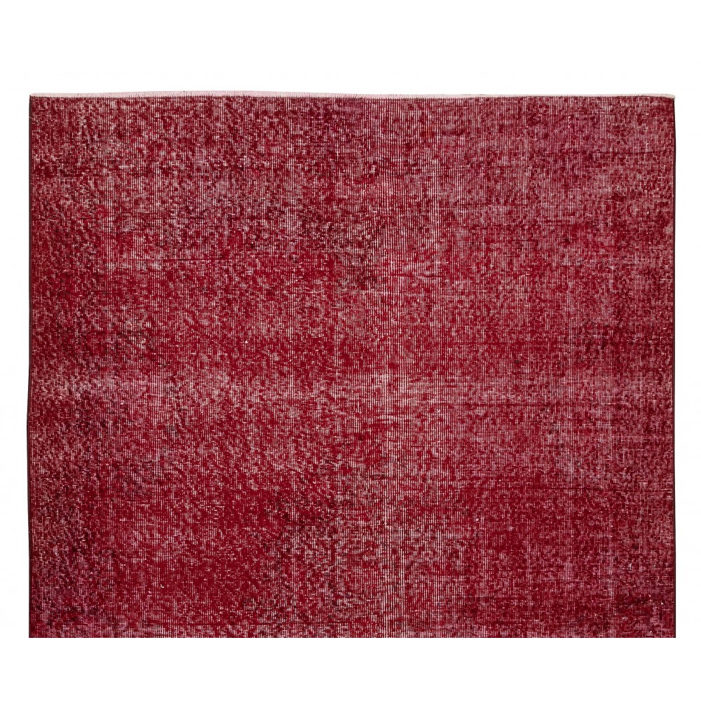 Solid Handmade Turkish Area Rug Over-Dyed in Red for Modern Home & Office