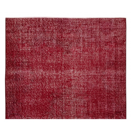 Solid Handmade Turkish Area Rug Over-Dyed in Red for Modern Home & Office