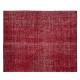 Solid Handmade Turkish Area Rug Over-Dyed in Red for Modern Home & Office