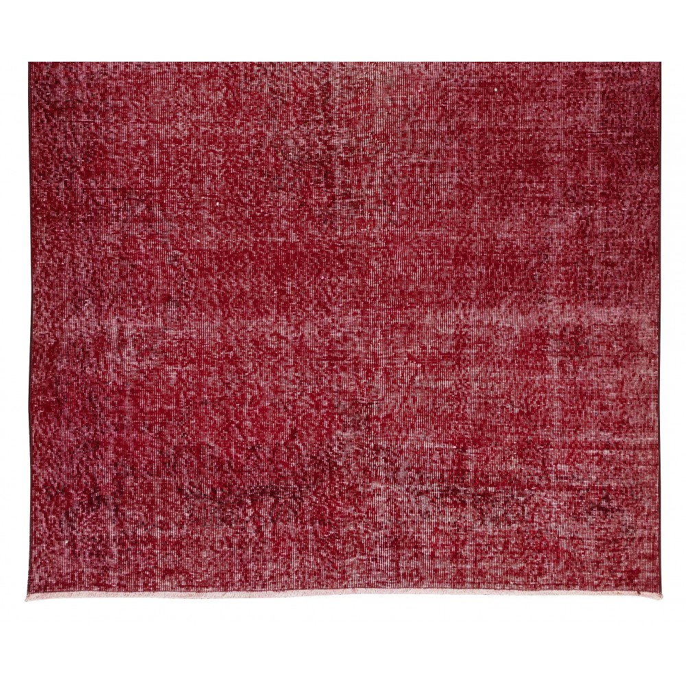 Solid Handmade Turkish Area Rug Over-Dyed in Red for Modern Home & Office