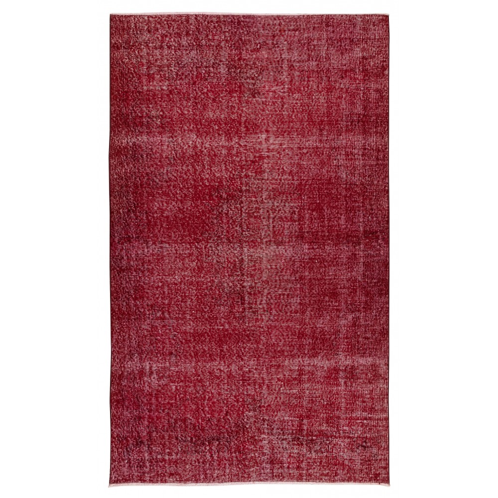 Solid Handmade Turkish Area Rug Over-Dyed in Red for Modern Home & Office