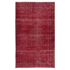 Solid Handmade Turkish Area Rug Over-Dyed in Red for Modern Home & Office