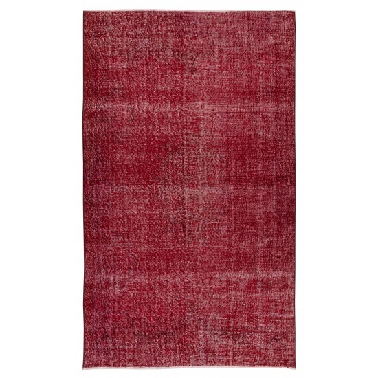 Solid Handmade Turkish Area Rug Over-Dyed in Red for Modern Home & Office