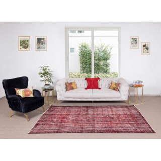 Distressed Handmade Turkish Area Rug Over-Dyed in Red for Contemporary Home & Office Distressed Handmade Turkish Area Rug Over-Dyed in Red for Contemporary Home & Office