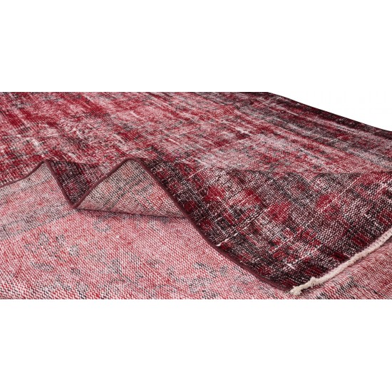 Distressed Handmade Turkish Area Rug Over-Dyed in Red for Contemporary Home & Office Distressed Handmade Turkish Area Rug Over-Dyed in Red for Contemporary Home & Office