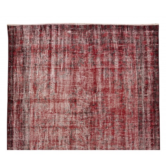 Distressed Handmade Turkish Area Rug Over-Dyed in Red for Contemporary Home & Office Distressed Handmade Turkish Area Rug Over-Dyed in Red for Contemporary Home & Office
