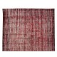 Distressed Handmade Turkish Area Rug Over-Dyed in Red for Contemporary Home & Office