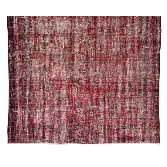 Distressed Handmade Turkish Area Rug Over-Dyed in Red for Contemporary Home & Office