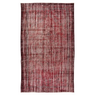 Distressed Handmade Turkish Area Rug Over-Dyed in Red for Contemporary Home & Office