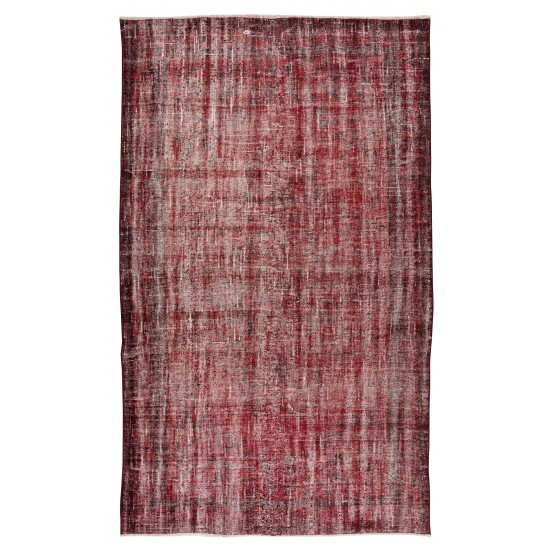 Distressed Handmade Turkish Area Rug Over-Dyed in Red for Contemporary Home & Office