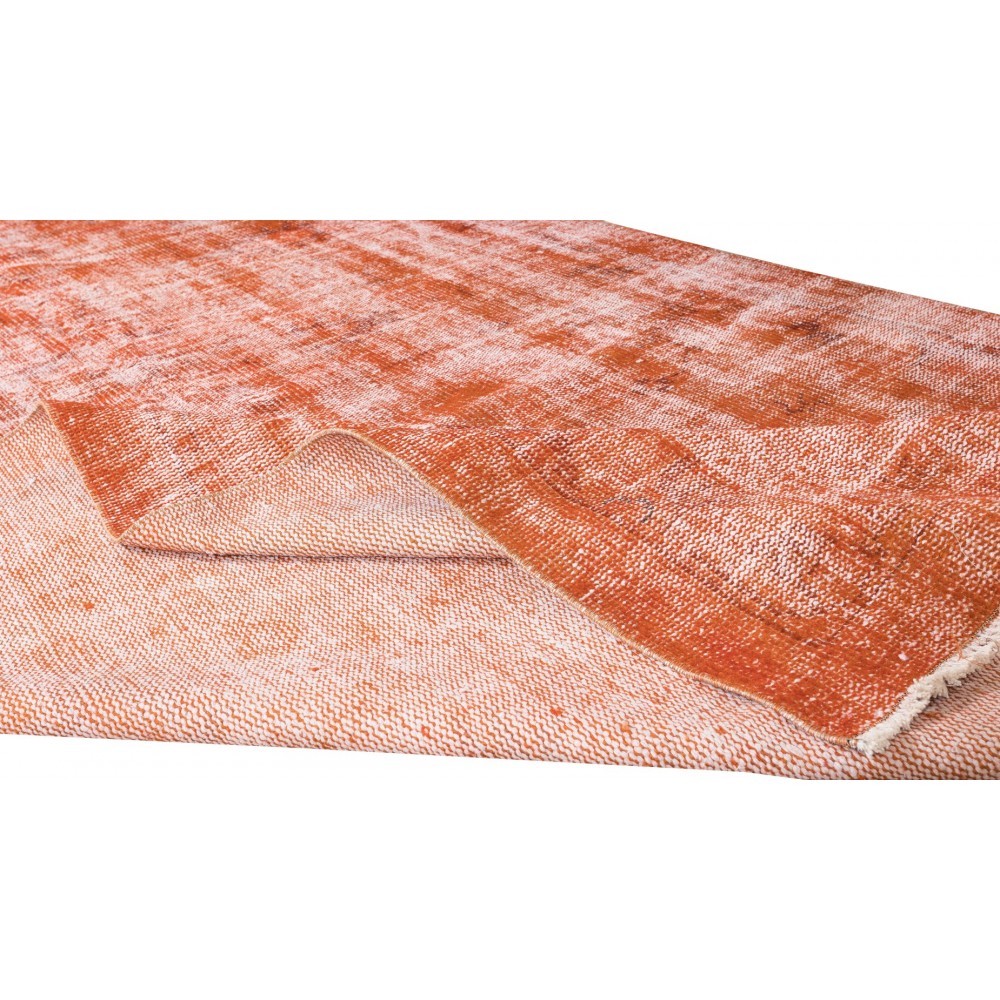 Authentic Vintage Hand Knotted Turkish Wool Area Rug Over-Dyed in Orange