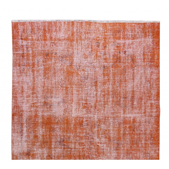 Authentic Vintage Hand Knotted Turkish Wool Area Rug Over-Dyed in Orange